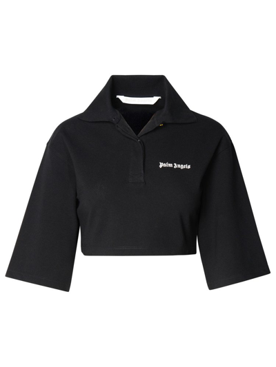 Palm Angels Logo Embroidered Cropped Polo Shirt In Black