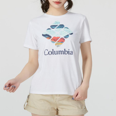 Columbia 圆领短袖户外女装上衣休闲舒适透气针织运动t恤 In White