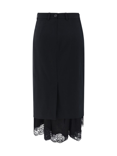 Balenciaga Lace Hem Midi Skirt In Black