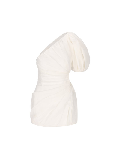 Chloé Asymmetric Draped Ramie Voile Mini Dress With Maxi Balloon Sleeve In White
