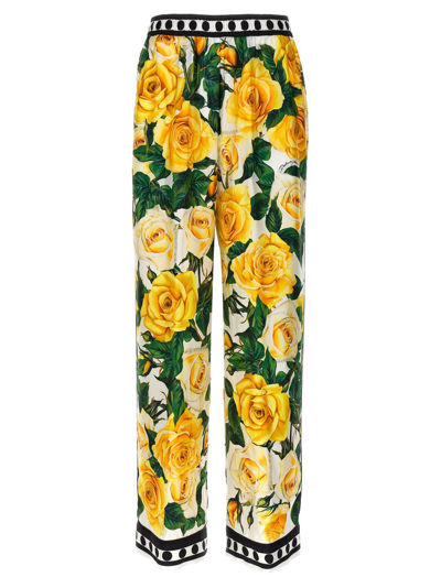 Dolce & Gabbana Rose Printed Pyjama Bottoms In Yellow