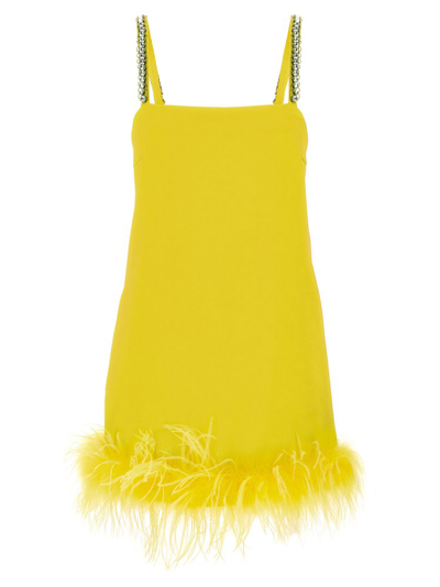 Pinko Crepe Feather Hem Mini Dress In Yellow