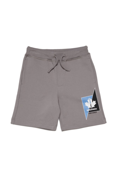 Dsquared2 Kids Logo Printed Drawstring Track Shorts In Grey