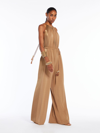 Max Mara Camel Brown Drawstring Waistband Silk Jumpsuit In Clay
