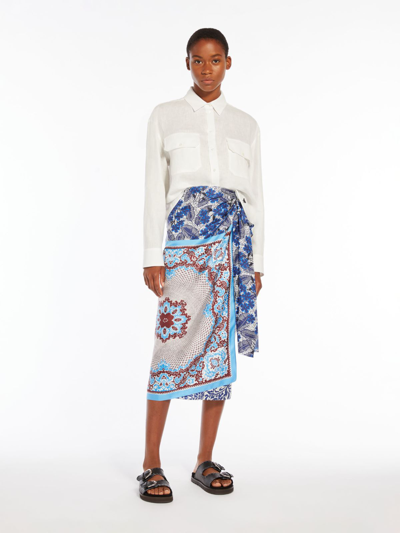 Max Mara Nuevo Printed Silk-satin Wrap Skirt In Cornflower Blue
