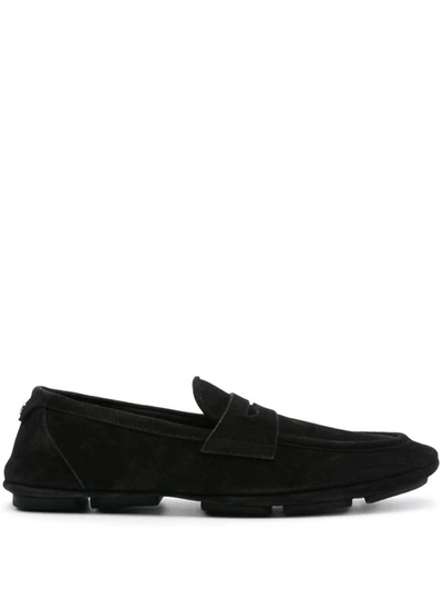 Dolce & Gabbana Logo-plaque Suede Loafers In Black