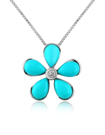 Gucci Necklaces Diamond Gemstone Flower 18k Gold Pendant Necklace In Turquoise