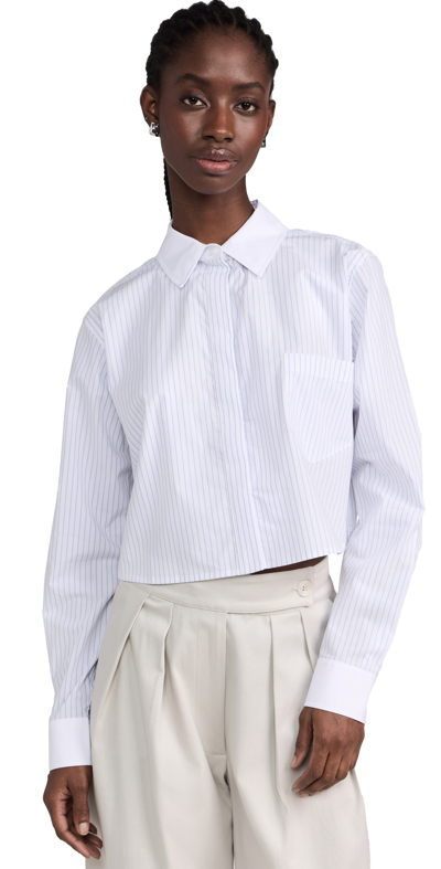 Good American Stripe Crop Button-up Shirt In Blue Stripe