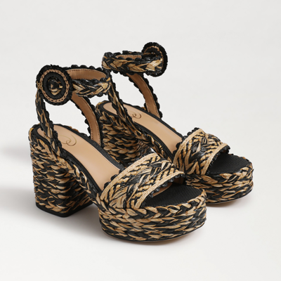 Sam Edelman Women's Iliana Ankle Strap Wedge Sandals In Black/natural Raffia In Multi