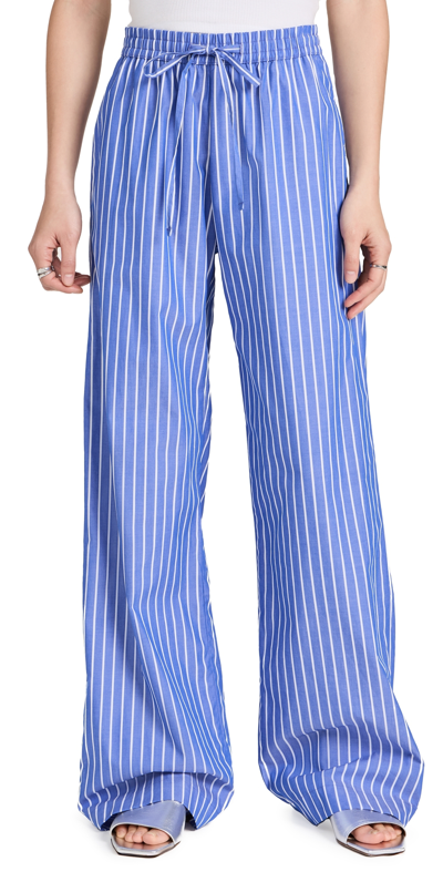 Enza Costa Striped Poplin Resort Trousers In Blue/white