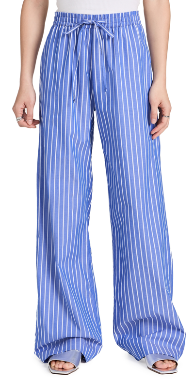 Enza Costa Striped Poplin Resort Pants In Blue