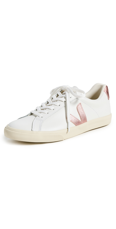 Veja White Nacre Leather Esplar Trainers In Extra-white_nacre