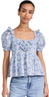 English Factory Floral Print Top With Flower Blue Multi In Blue Multi