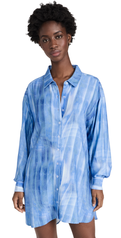 Nomads Sol Button Up Shirt Dress Agua Print