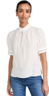 Frame Womens White Ruffle-collar Semi-sheer Linen-blend Top