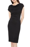 Vince Cowl Neck Side Ruched Knit Dress In Black
