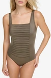 Calvin Klein Pleated One-piece Swimsuit In Bronze