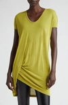 Rick Owens Hiked Asymmetric Drape Detail T-shirt In Acid