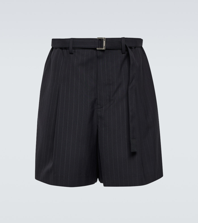 Sacai Men's Pinstriped Suiting Shorts In Navy