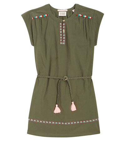 Scotch & Soda Kids' Neon Pop Embroidered Cotton Dress In Green