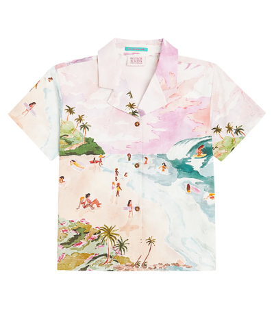 Scotch & Soda Kids' Printed Cotton-blend Bowling Shirt In Multicoloured