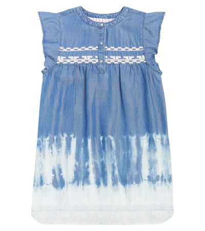 Scotch & Soda Kids' Embroidered Gathered Denim Dress In Blue