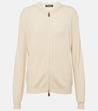 Loro Piana Leather-trimmed Cashmere And Silk Cardigan In Beige