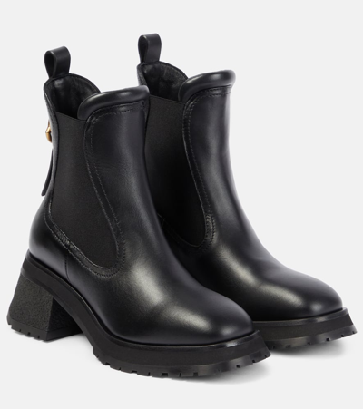 Moncler Gigi Leather Chelsea Ankle Boots In 999 Black