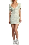 Rvca Gretel Floral Puff Sleeve Cotton Minidress In Lemon