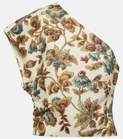Sir Eleanora One-shoulder Floral Linen Top In Print