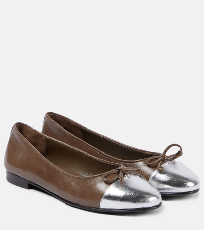 Tory Burch Cap-toe Leather Ballet Flats In Brown