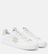 Tory Burch Double T Howell Low-top Leather Sneakers In Titanium White/shell Pink