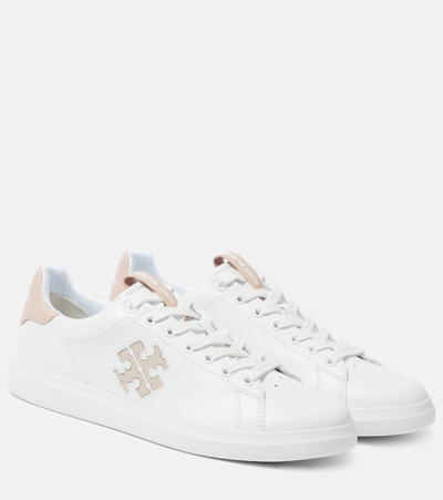 Tory Burch Double T Howell Low-top Leather Sneakers In White Shell Pink