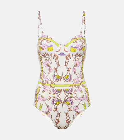 Tory Burch Floral Bustier Swimsuit In Multicolour