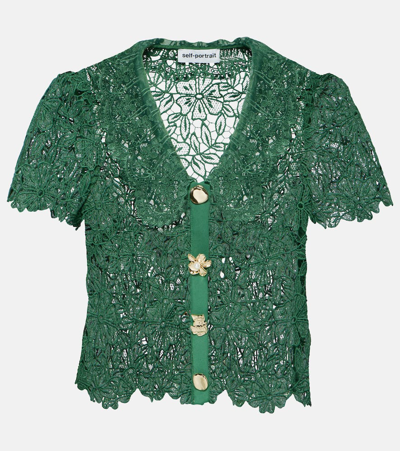 Self-portrait Floral Lace Top In Green