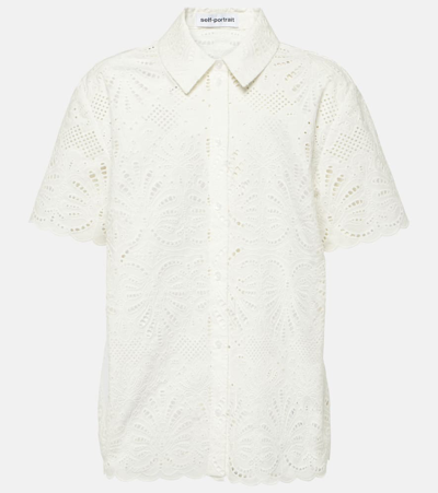 Self-portrait Broderie-anglaise Cotton Shirt In White