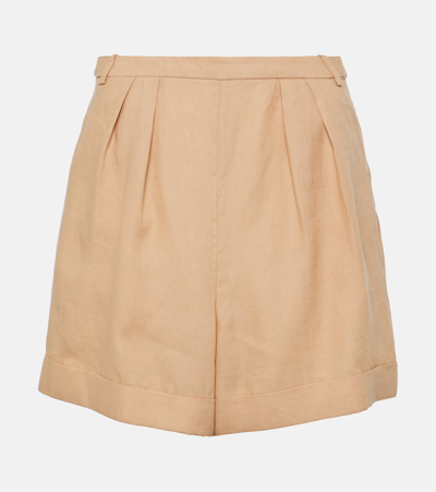 Loro Piana Pleated Linen Shorts In Beige