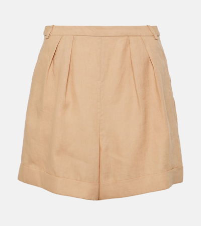 Loro Piana Pleated Linen Shorts In Nude