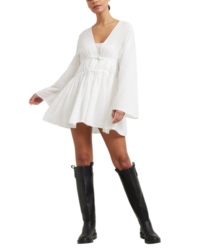 Modern Citizen Autumn Drawstring Tiered Mini Dress In White