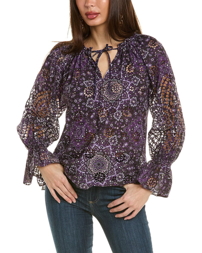 Kobi Halperin Bari Printed Eyelet Blouse In Purple