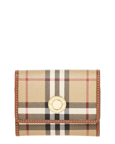 Burberry Check & Leather Small Folding Wallet In Beige