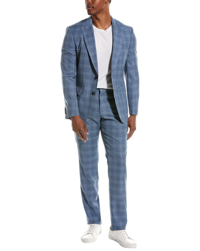 Hugo Boss Boss  Slim Fit Wool Suit With Flat Front Pant In Blue