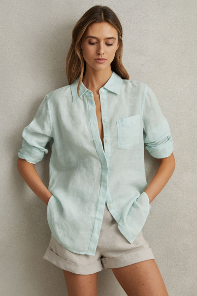 Reiss Belle - Aqua Linen Button-through Shirt, Us 2