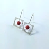 CRESTA CERAMICS STERLING SILVER SQUARE AND RED PORCELAIN BEAD EARRINGS