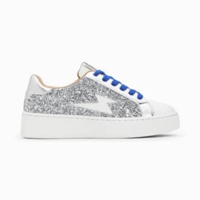 Vanessa Wu Elise Glittery Silver Storm Sneakers With Laces In Metallic