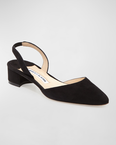 MANOLO BLAHNIK ASPRO SUEDE BLOCK-HEEL SLINGBACK PUMP