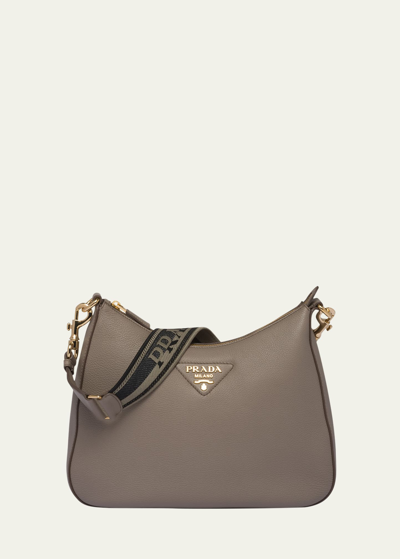 PRADA ZIP LEATHER HOBO BAG