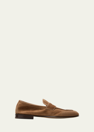 Brunello Cucinelli Unlined Penny Loafers In Brown