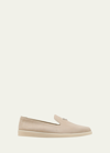 Prada Men's Triangle Logo Suede Loafers In Desert Sand