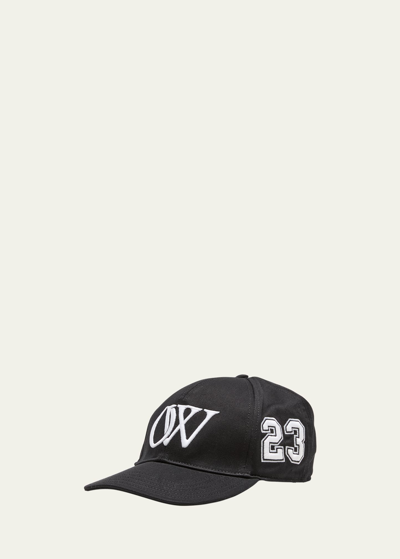 Off-white Cotton Twill Cap With Embossed Details In Black White
